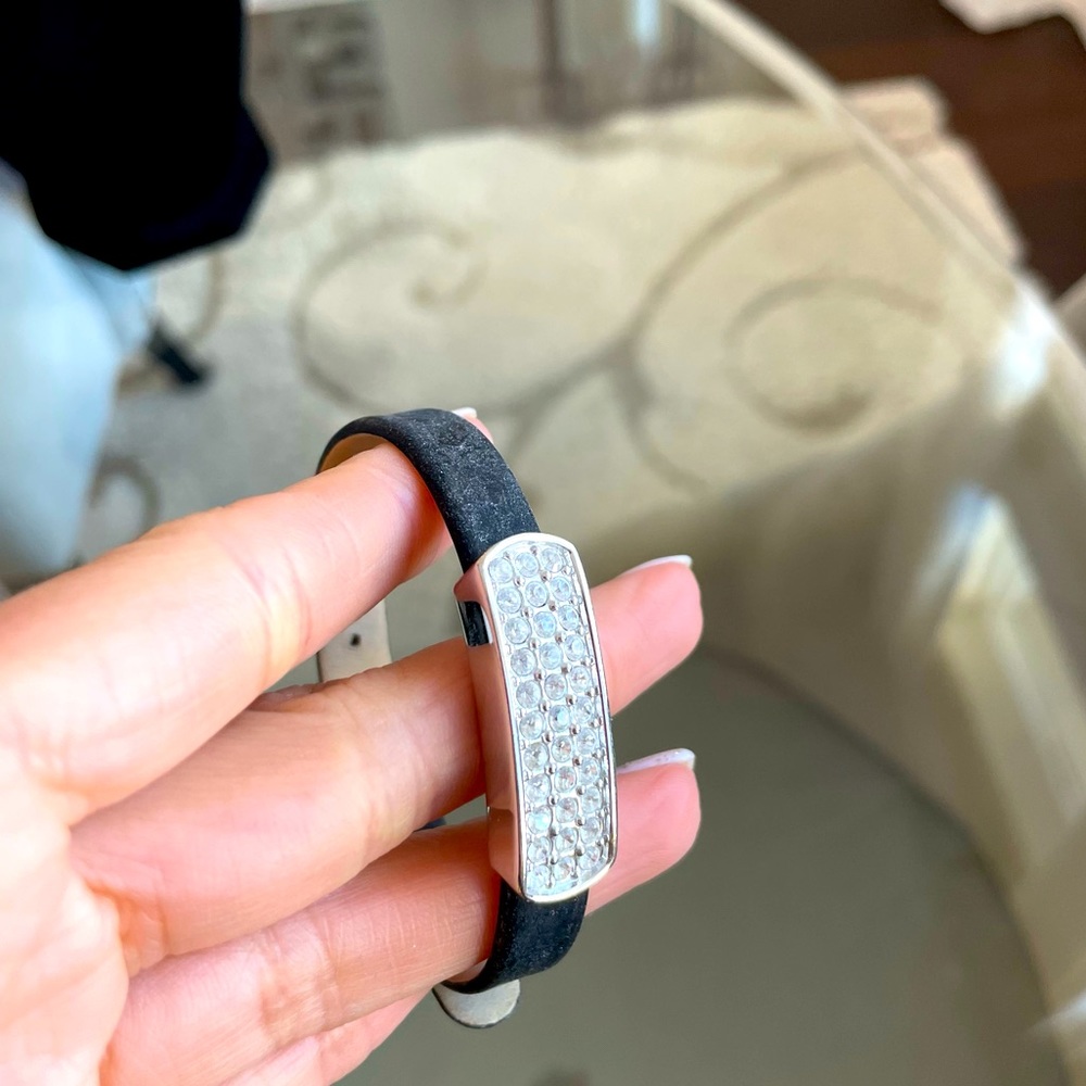 Swarovski black leather crystal adjustable bracelet